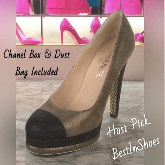 Chanel Interlocking CC Logo Pumps • heels Sz 38 / 7.5 + Chanel box and dustbag - Picture 1 of 6